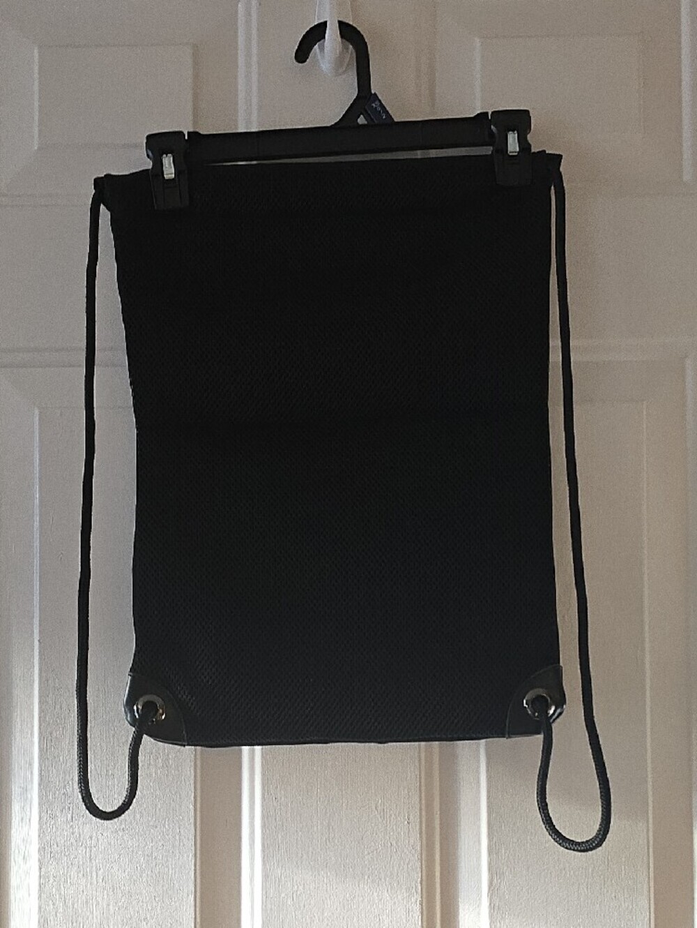 Black Drawstring Backpack with Front Zip Pocket - Picture 5 of 7